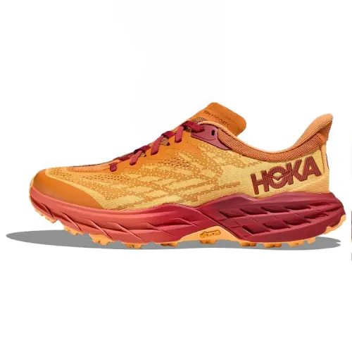 HOKA ONE ONE Speedgoat 5 Lace Up Cushioning, Wear Resistant Low top Running Shoes Women's Red Orange