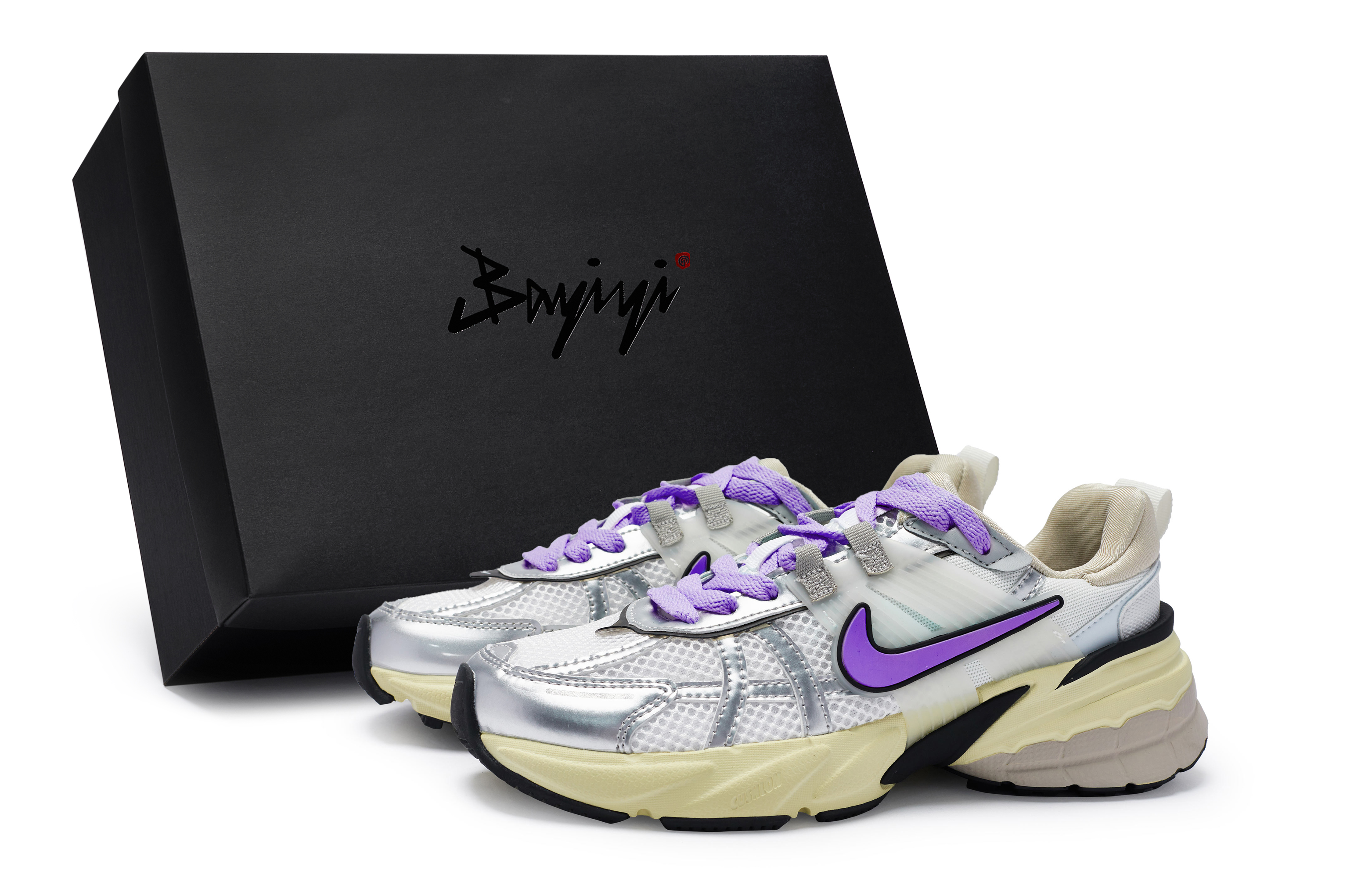 Nike V2K Run Cushioning Slip Resistant Waterproof Low top Running Shoes Women's Silver White Purple