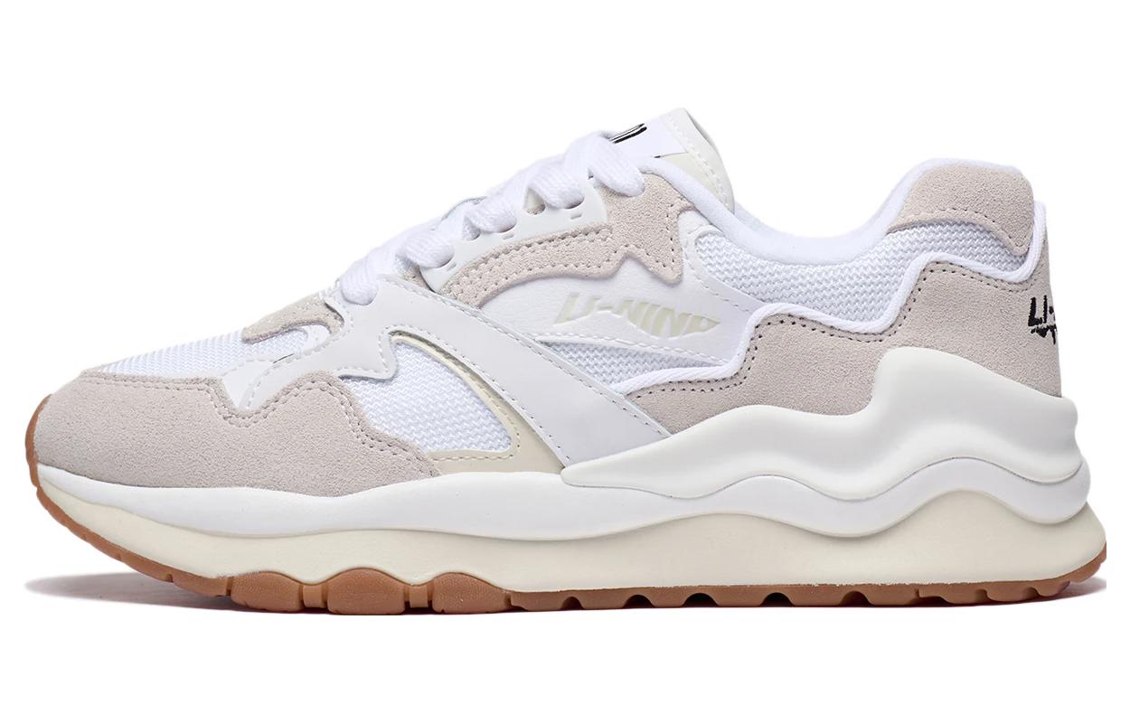 Li Ning 001 Mountains And Seas Textile, Split Cow Leather Comfortable Low top Casual Shoes Men's Standard White
