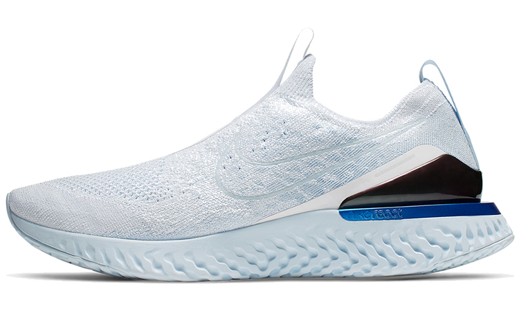 Nike Epic Phantom React Flyknit One-step pedal, sporty and comfortable fabric shock-absorbing, anti-slip wear-resistant, low top casual running shoes, men's white and blue