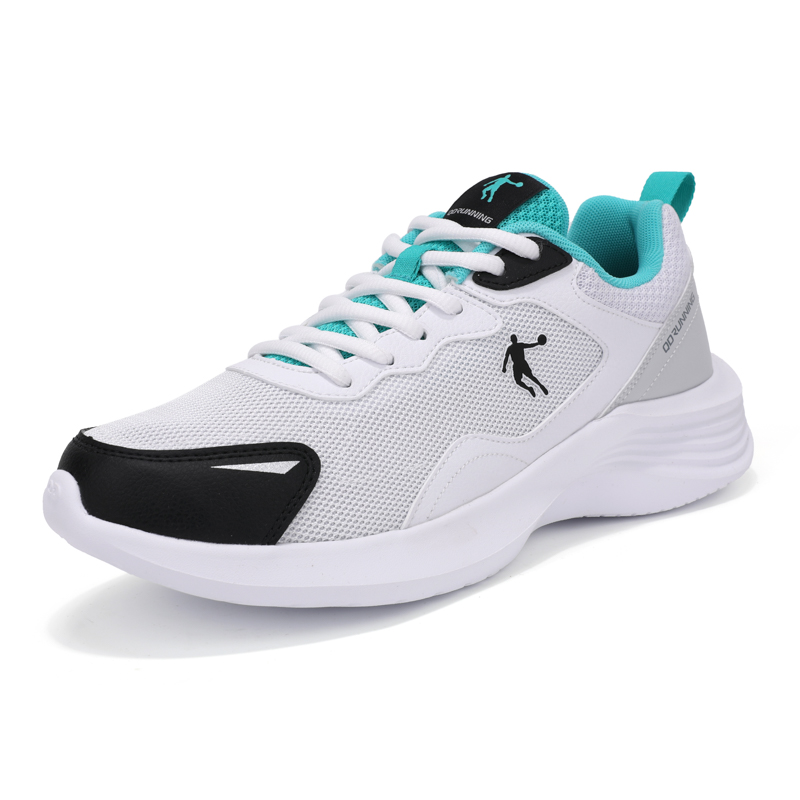 QIAODAN Cushioning Slip Resistant Abrasion Resistant Breathable Lightweight Running Shoes Men’s White Blue Green