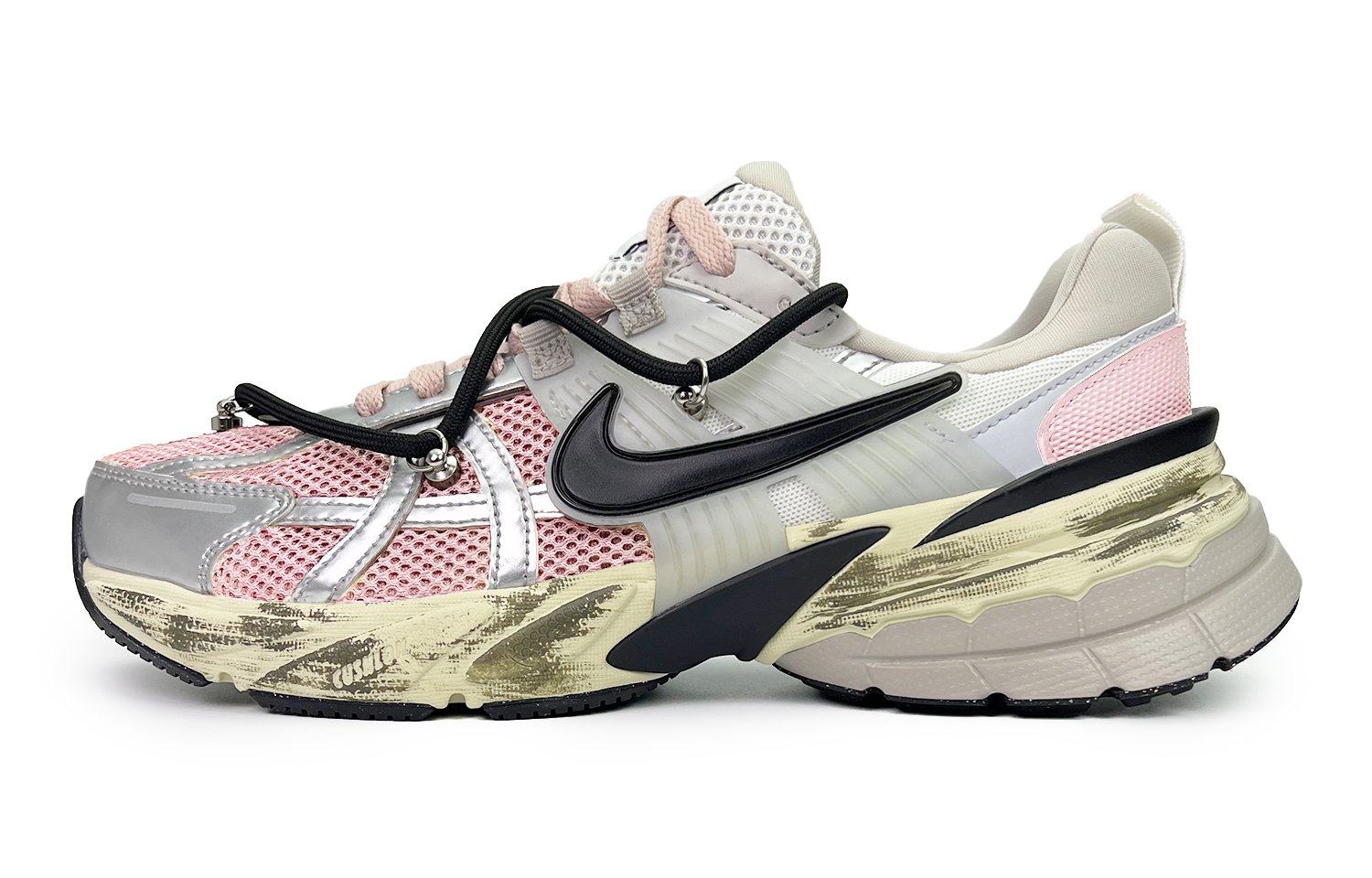 Nike V2K Run Slip Resistant Abrasion Resistant Low top Running Shoes Unisex Pink Silver
