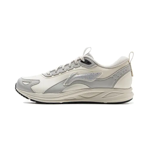 Li Ning Slip Resistant Abrasion Resistant Low top Casual Running Shoes Men's Beige Silver