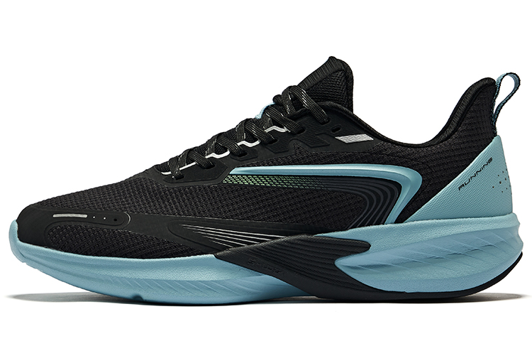 Erke Cushioning Breathable Low top Sprint Running Shoes Men’s Jet Black Nordic Blue