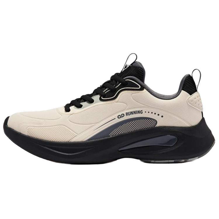 QIAODAN Comfortable And Breathable Cushioning Slip Resistant Abrasion Resistant Low top Running Shoes Men’s Beige Black
