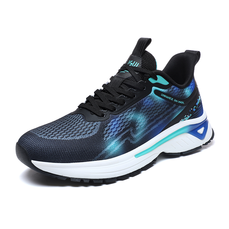 JSWEI Cushioning Slip Resistant Breathable Low top Casual Running Shoes Men’s Black Blue