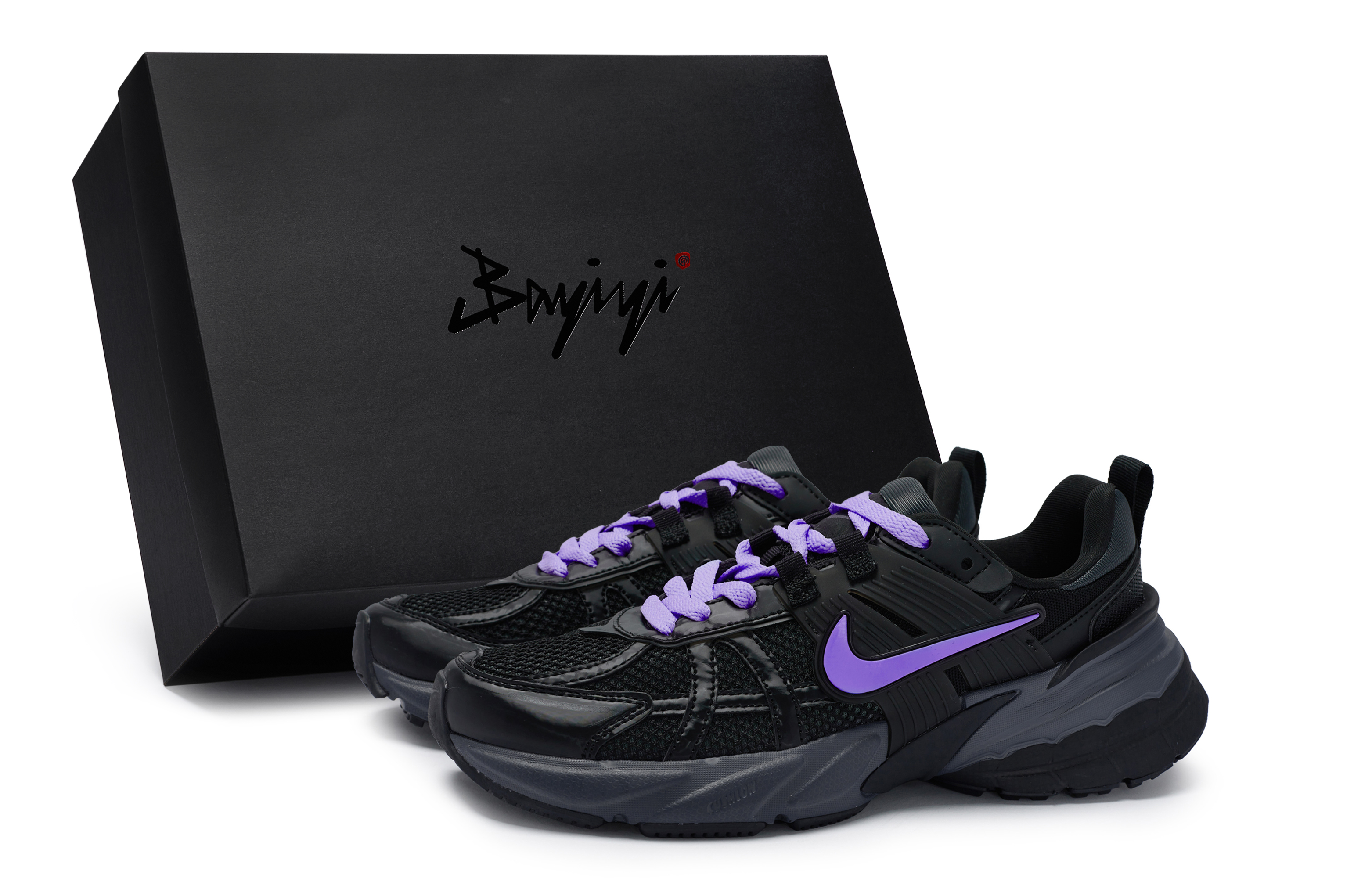 Nike V2K Run Cushioning Abrasion Resistant Waterproof Low top Running Shoes Unisex Black Purple