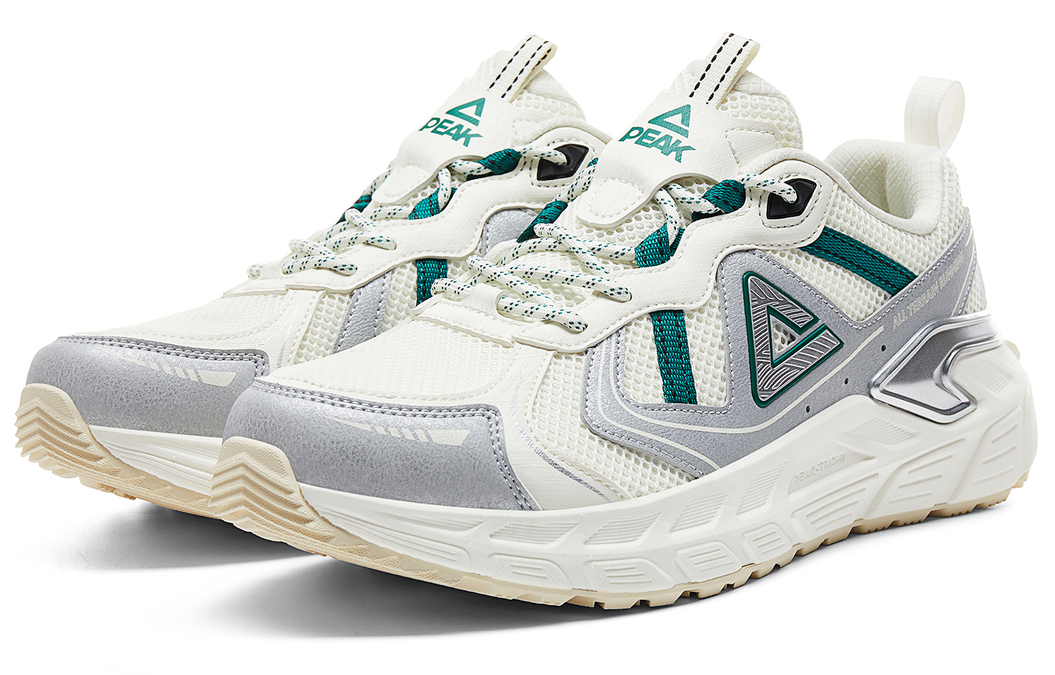 PEAK Cushioning Slip Resistant Abrasion Resistant Breathable Rebound Low top Running Shoes Men’s Beige White Green