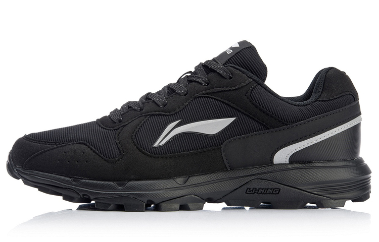 Li Ning Cushioning Slip Resistant Abrasion Resistant Low top Long Distance Running Shoes Men’s Standard Black