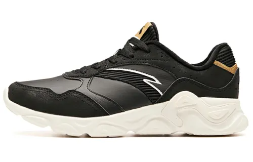 Anta Leather Breathable And Lightweight Low top Running Shoes Men's Black Gold