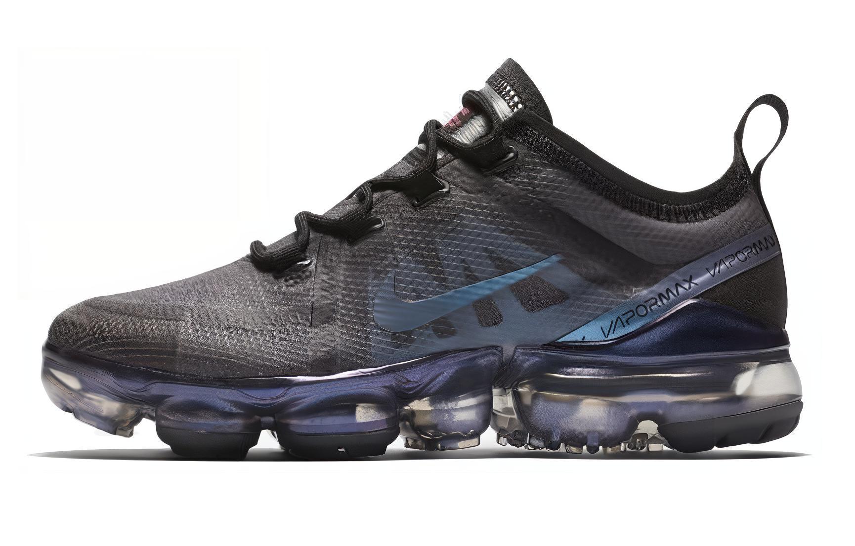 Nike VaporMax 2019 Comfortable Simple Lace Fabric Low Top Air Cushion Training Running Shoe Women's Black Blue