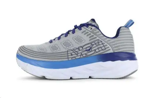 HOKA ONE ONE Bondi 6 Abrasion Resistant Breathable Low top Running Shoes Men's White Gray Blue