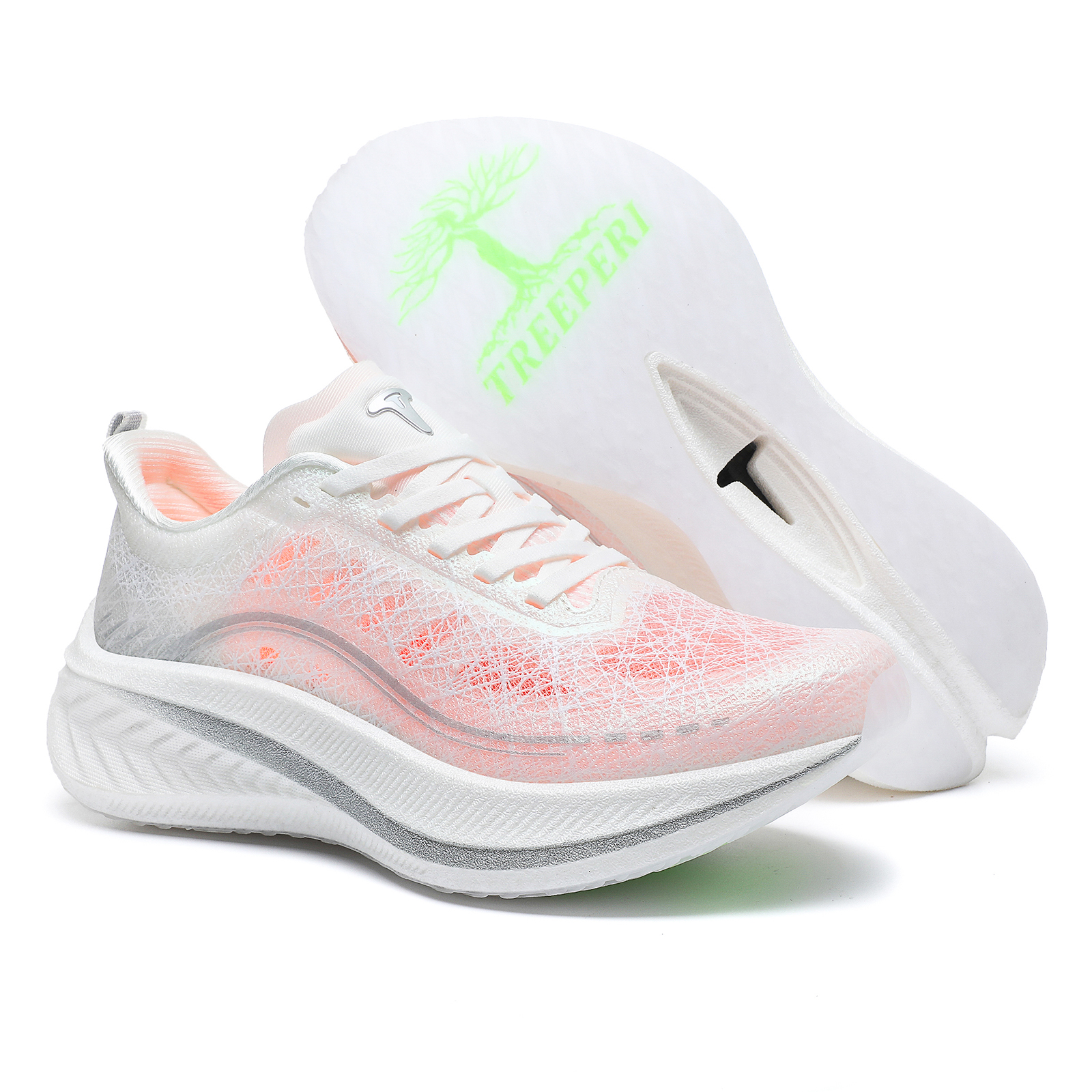 TREEPERI Breathable Coverage Balance Low-Top Carbon Board Marathon Running Shoes Men’s Silver Light White