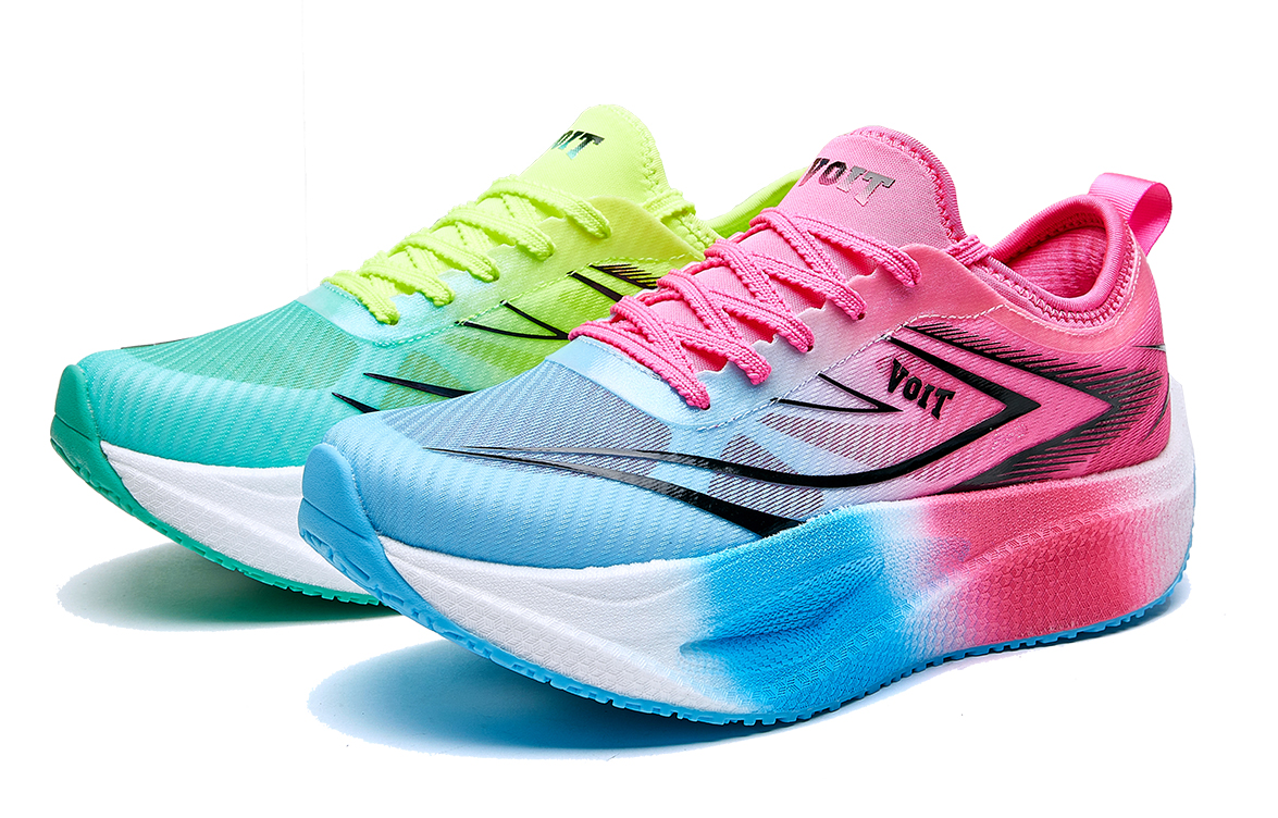 VOIT Cushioning Slip Resistant Low top Carbon Plate Training Marathon Running Shoes Unisex Left Rose Red Mismatched