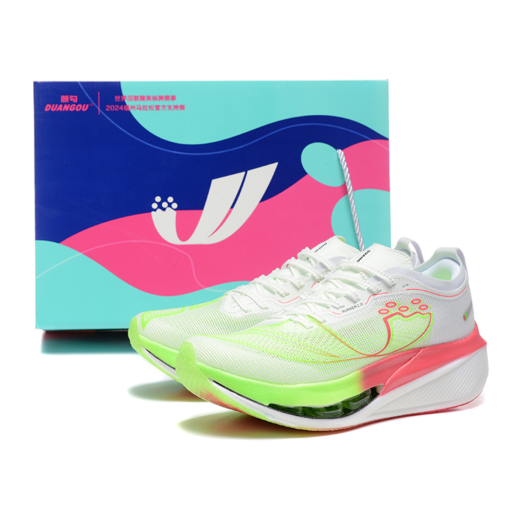 DUANGOU Running Shoes Unisex Low Top White Green Pink/Glow In The Dark