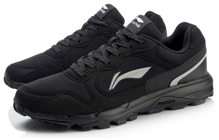 Li Ning Cushioning Slip Resistant Abrasion Resistant Low top Long Distance Running Shoes Men’s Standard Black