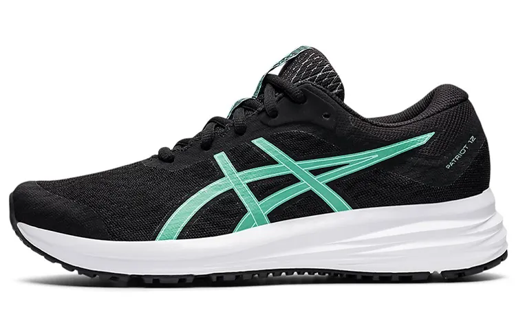 Asics Patriot 12 Comfortable Fabric Cushioning Abrasion Resistant Breathable Low top Running Shoes Women's Black Green