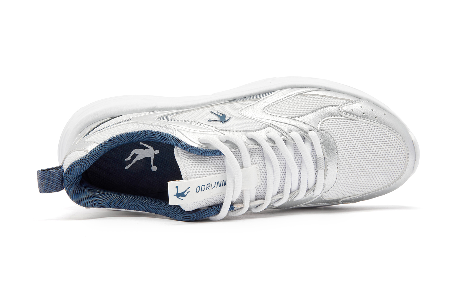 QIAODAN Cushioning Slip Resistant Abrasion Resistant Low top Casual Running Shoes Men’s White Silver