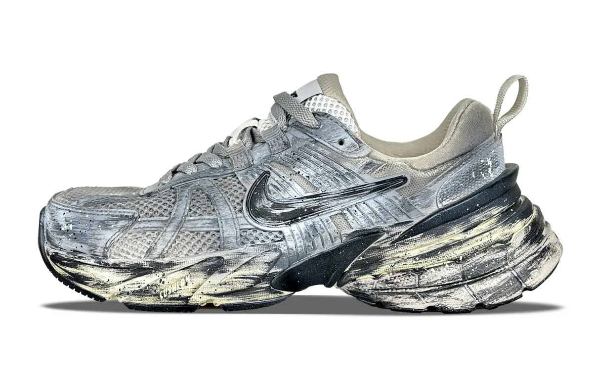 Nike V2K Run Cushioning Slip Resistant Low top Running Shoes Women's Silver Black