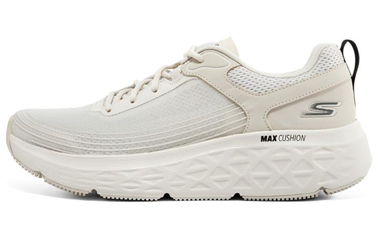 Skechers Skechers Max Cushioning Xingmai series comfortable cushioning thick sole fabric leather shock-absorbing wear-resistant breathable and lightweight low-top running shoes men's white
