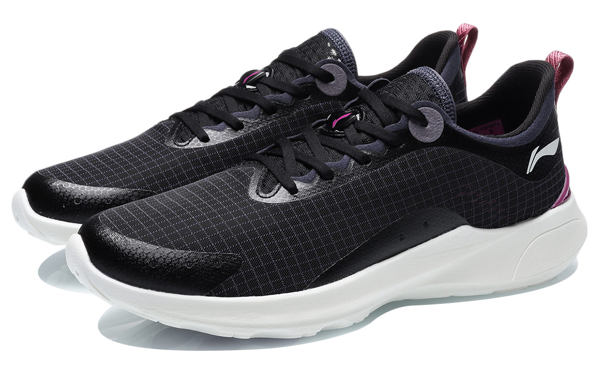 Li Ning PU, Textile Cushioning Slip Resistant Abrasion Resistant Low top Running Shoes Women’s Black White