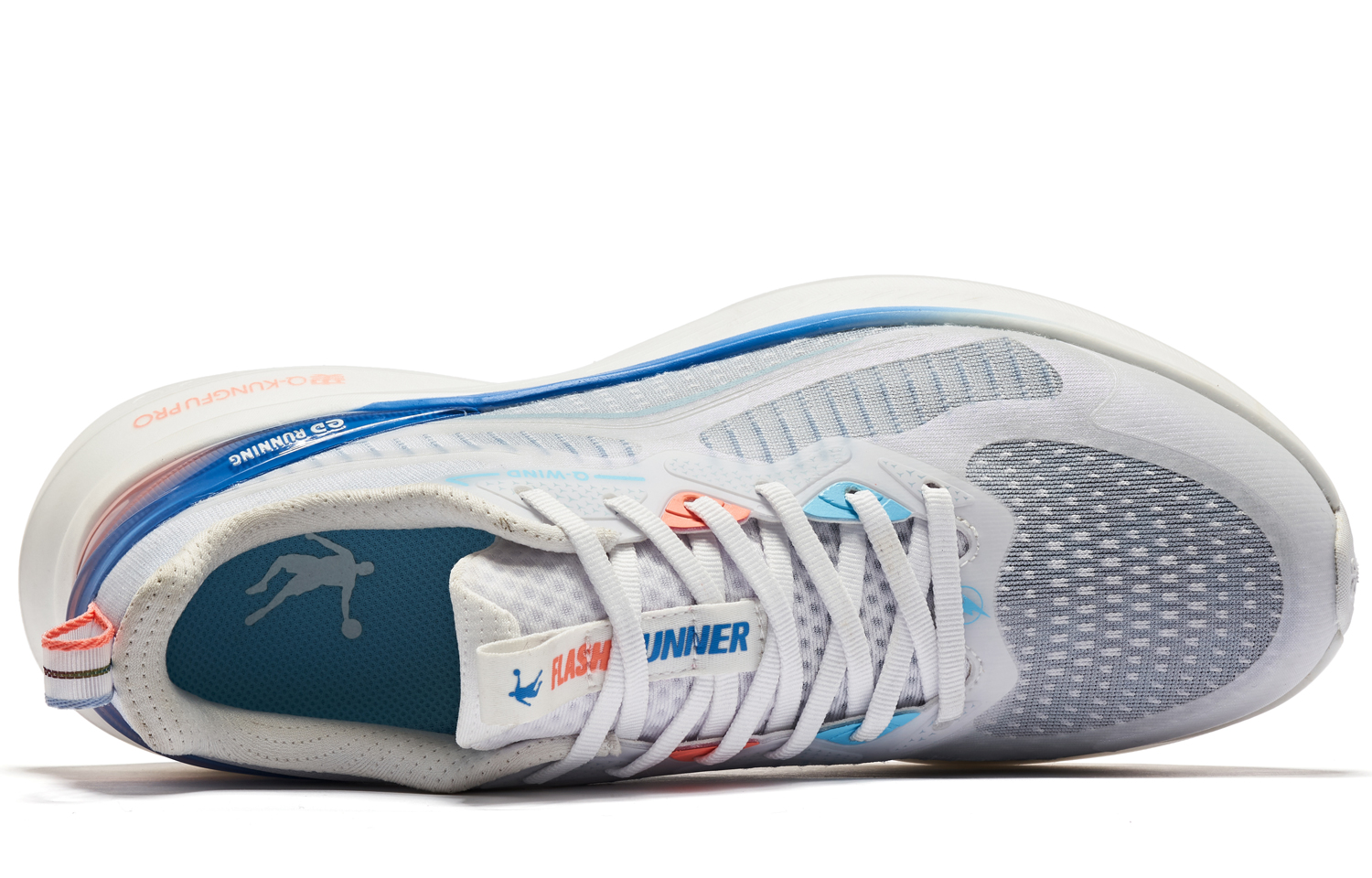 QIAODAN Winding 12 Cushioning Breathable And Slip Resistant Low top Running Shoes Men’s Jordan White Frozen Blue