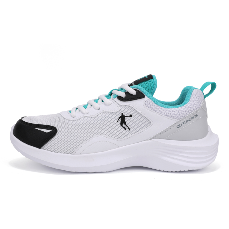 QIAODAN Cushioning Slip Resistant Abrasion Resistant Breathable Lightweight Running Shoes Men’s White Blue Green