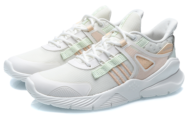Li Ning Slip Resistant Abrasion Resistant Low top Running Shoes Women’s White Apricot Green