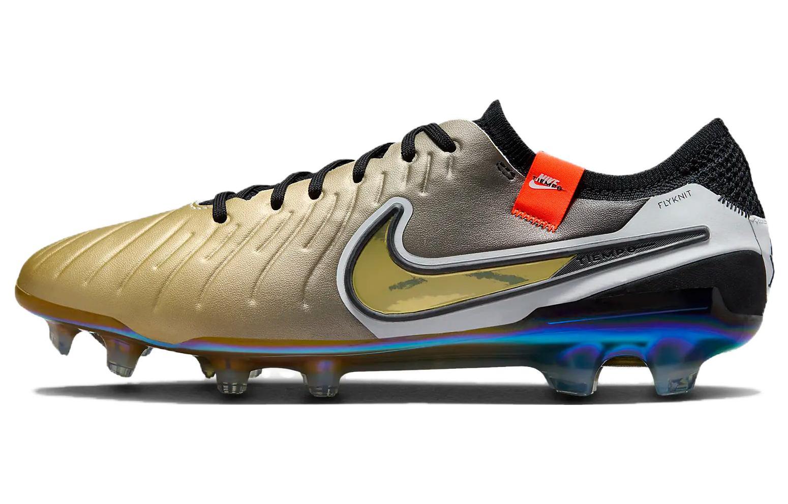 Nike Tiempo Legend 10 comfortable FG (glue spikes) non-slip and wear-resistant football shoes for men and women, gold