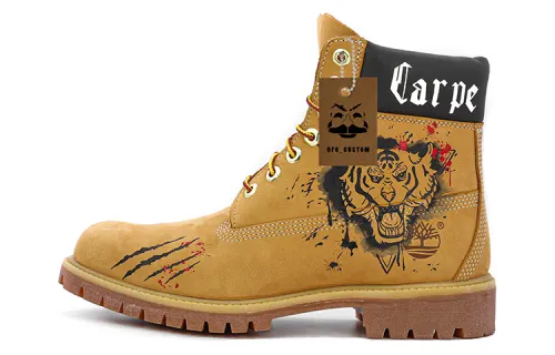 Timberland PREMIUM Da Vinci Custom, Yellow Boots Tiger Head Short Outdoor Boots Men's Brown