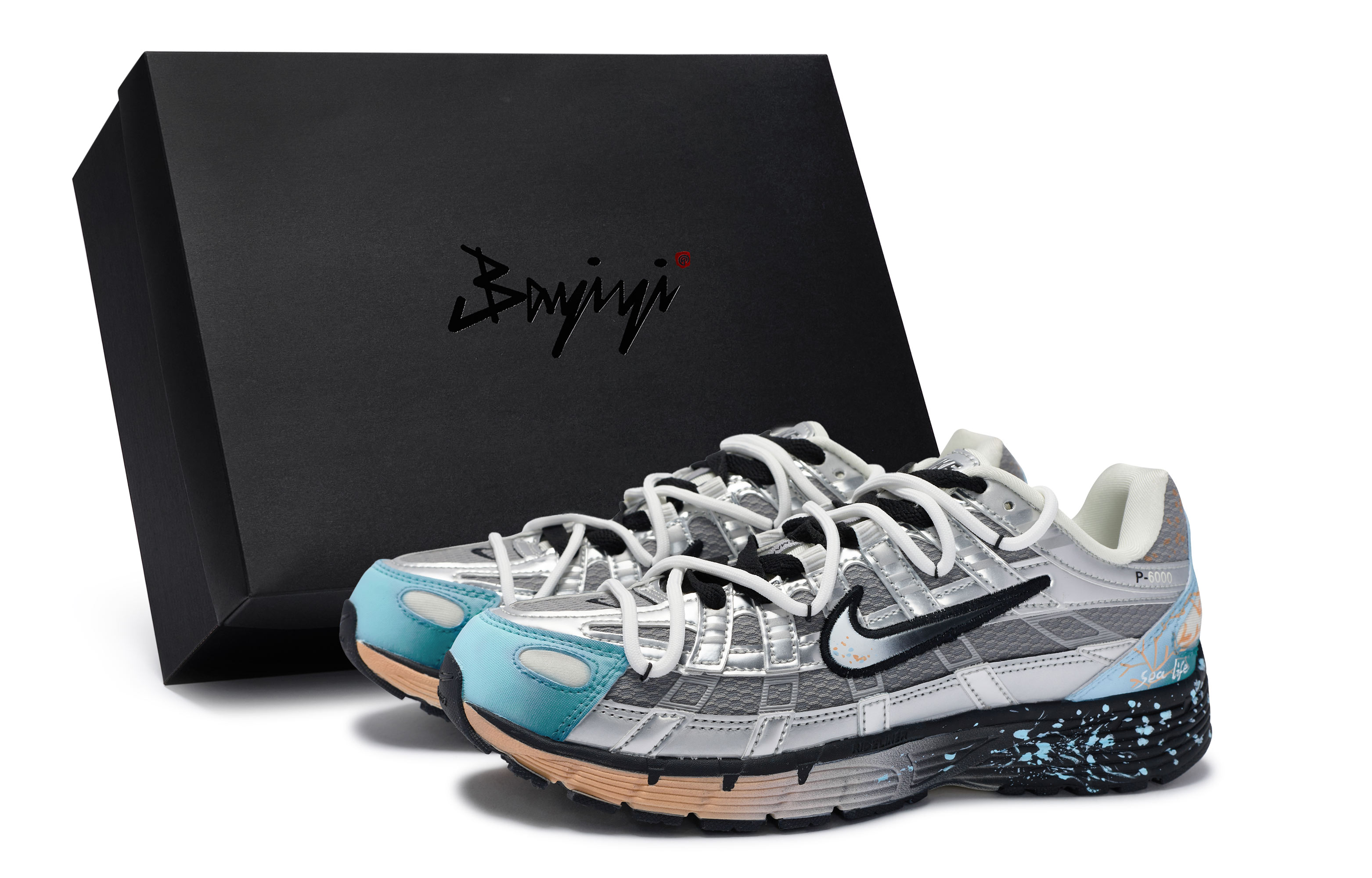 Nike P 6000 Slip Resistant, Abrasion Resistant, Breathable Low top Casual Running Shoes Unisex Silver Gray Blue Orange