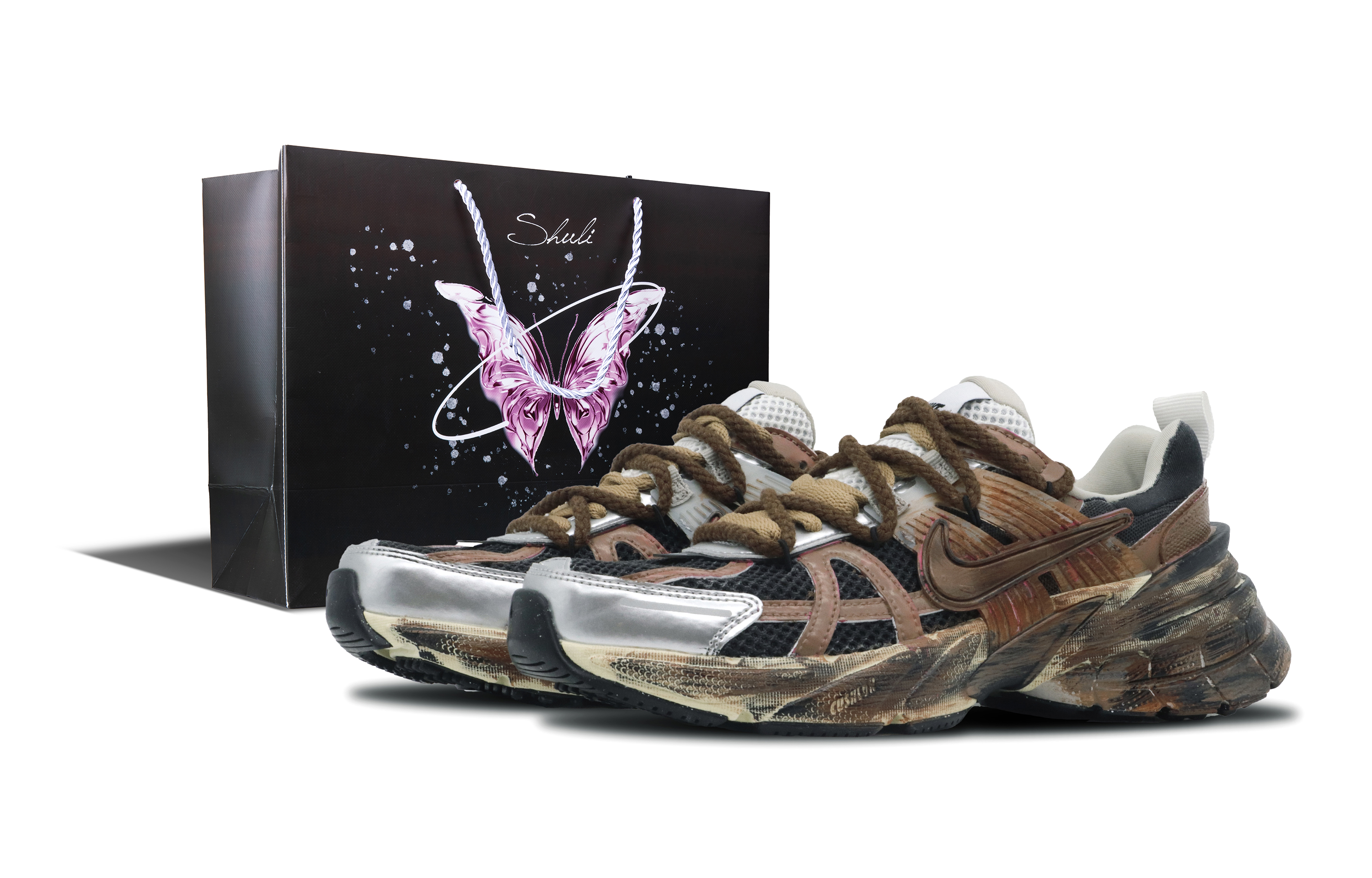 Nike V2K Run Slip Resistant Abrasion Resistant Low top Running Shoes Women's Mud Yellow Brown