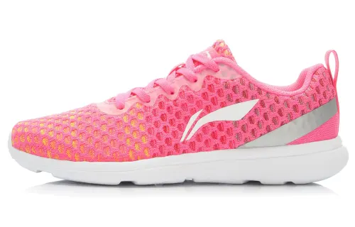 Li Ning Fabric Cushioning Abrasion Resistant Slip Resistant Low top Running Shoes Women's Pink White