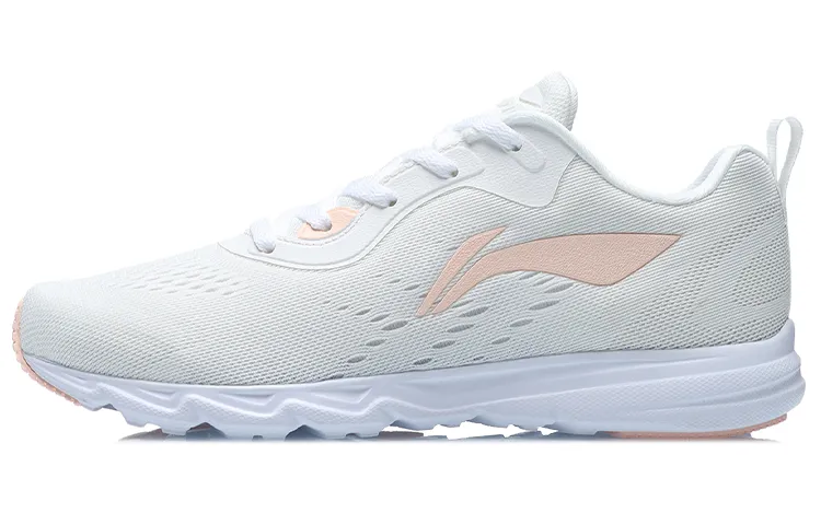 Li Ning Cushioning Slip Resistant Lightweight Breathable Low top Running Shoes Women's Champagne White