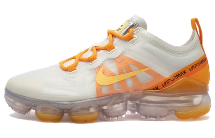 Nike VaporMax 2019 White Orange Peel Leather Low Top Air Cushion Running Shoes Women's White Orange