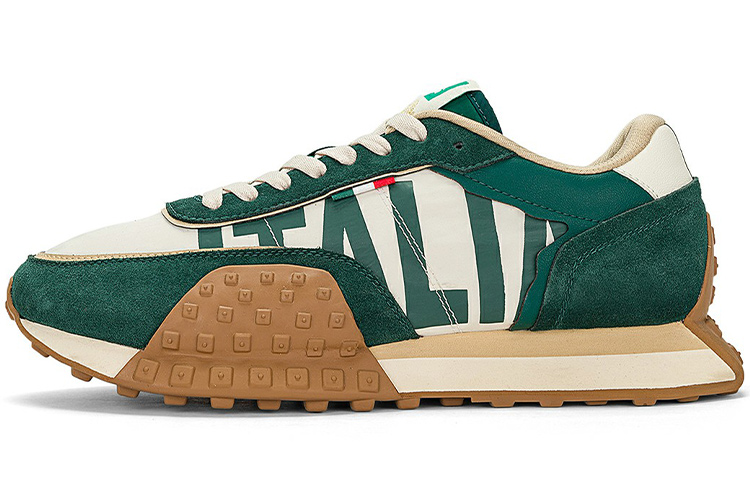 Kappa Comfortable retro fashion sports, fabric, synthetic leather, two-layer cowhide, non-slip, wear-resistant, lightweight, low-top casual running shoes, same style for men and women, green and white