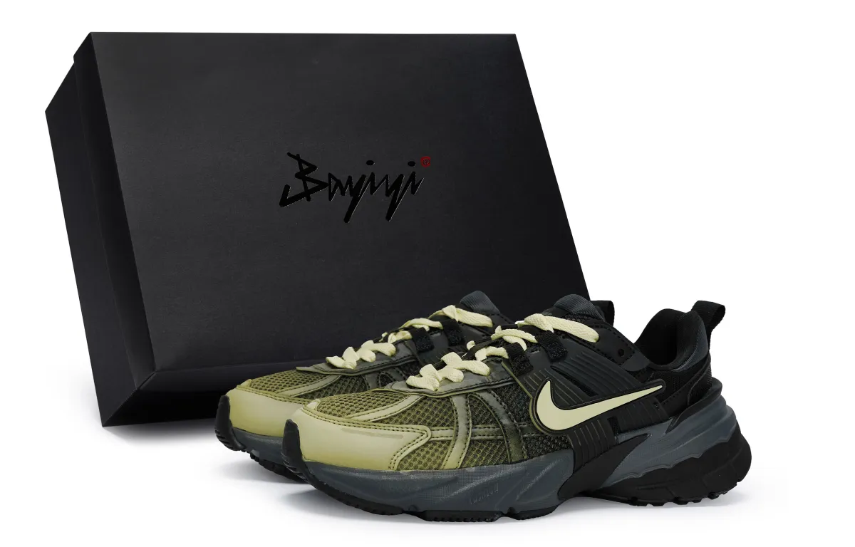 Nike V2K Run Cushioning Abrasion Resistant Cushioning, Wear Resistant Low top Running Shoes Women's Black Rice Yellow