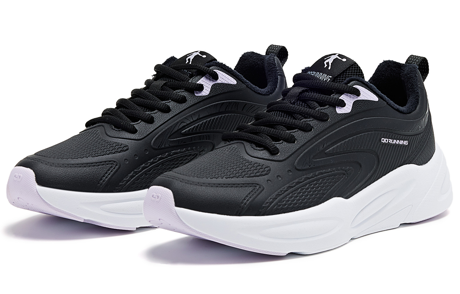 QIAODAN Fleece Lined Thermal Cushioning Lightweight Low top Running Shoes Women’s Black White