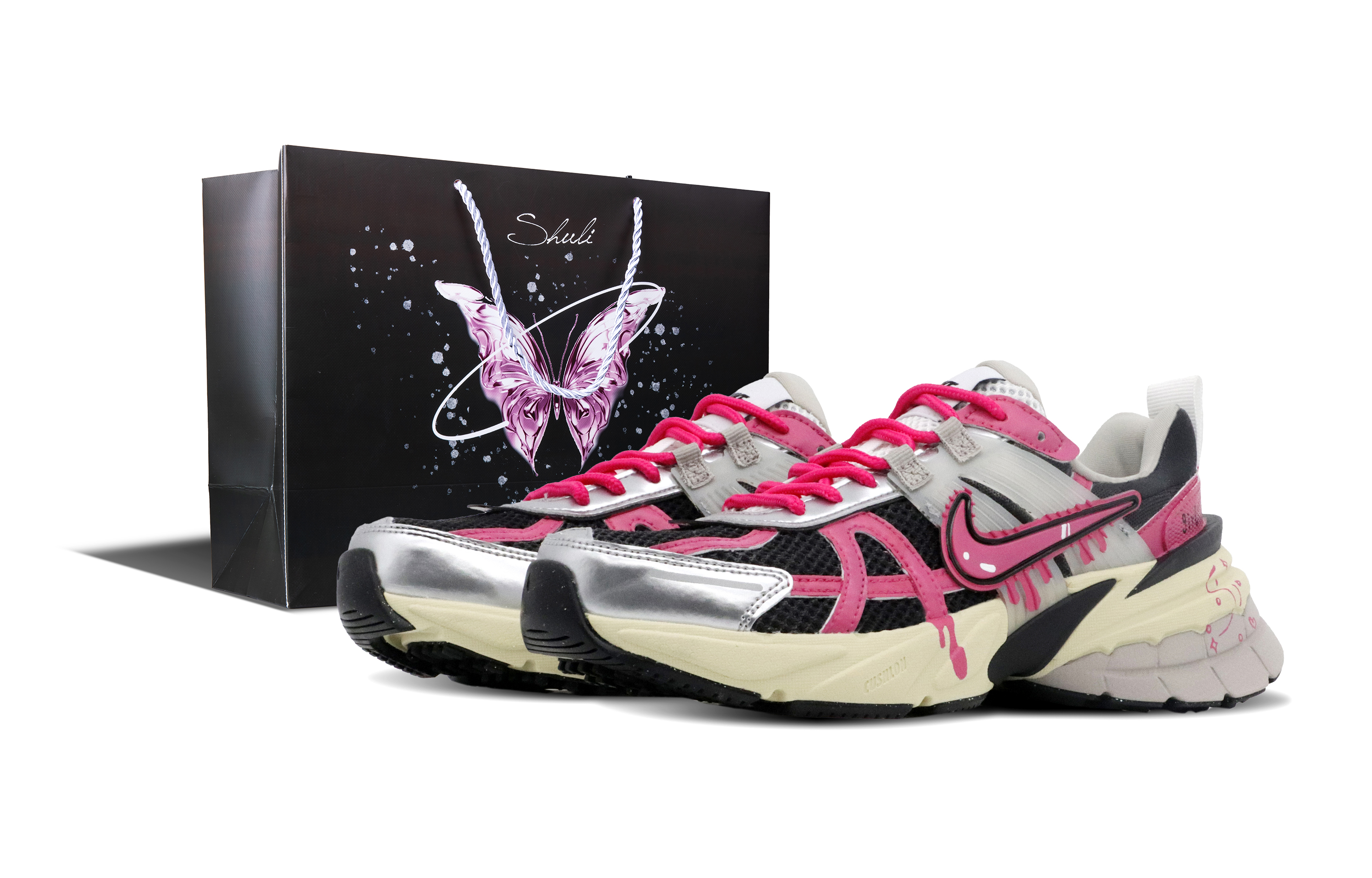 Nike V2K Run Abrasion Resistant Low top Casual Running Shoes Women's Black Pink