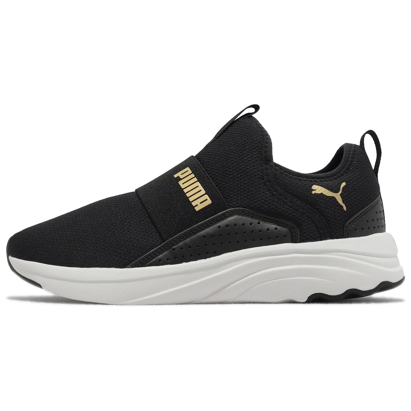 PUMA Softride Sophia 2 Slip Resistant Abrasion Resistant Low top Running Shoes Women's Black Gold