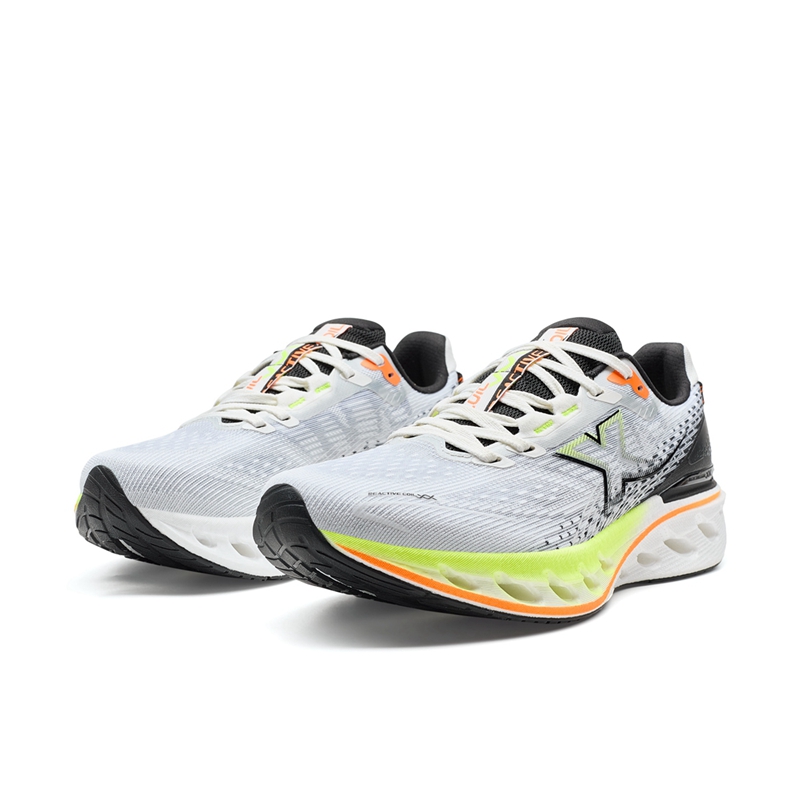 XTEP Cushioning Spin 12 Running Shoes Men’s Low Top Sail White, Black, Fluorescent Light Yellow Green