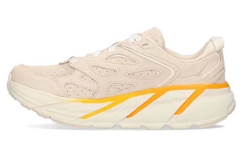 HOKA ONE ONE Clifton L Suede Exquisite two-layer suede leather shock-absorbing, non-slip, wear-resistant, breathable, wrapped, supportive and rebound low-top running shoes, same style for men and women, bread yellow