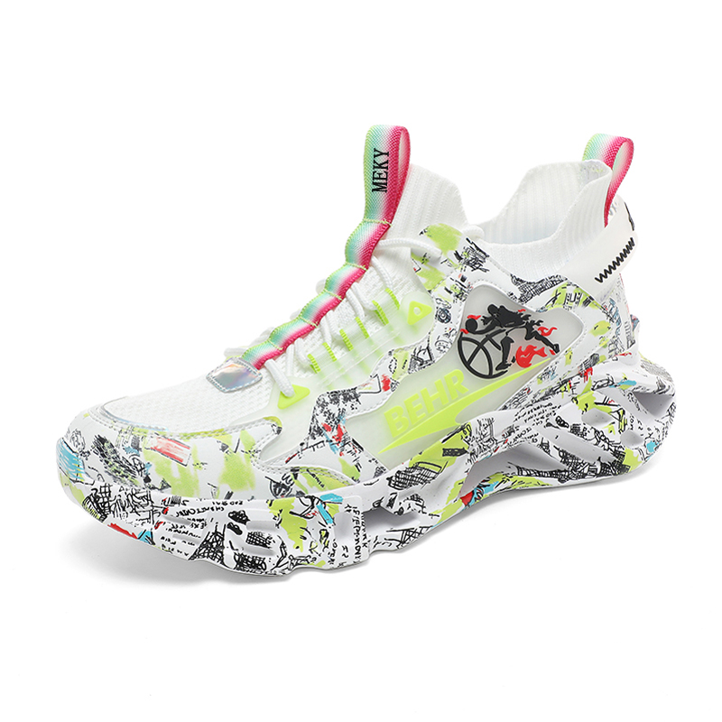 MEKY Slip Resistant Abrasion Resistant Running Shoes Unisex White Green