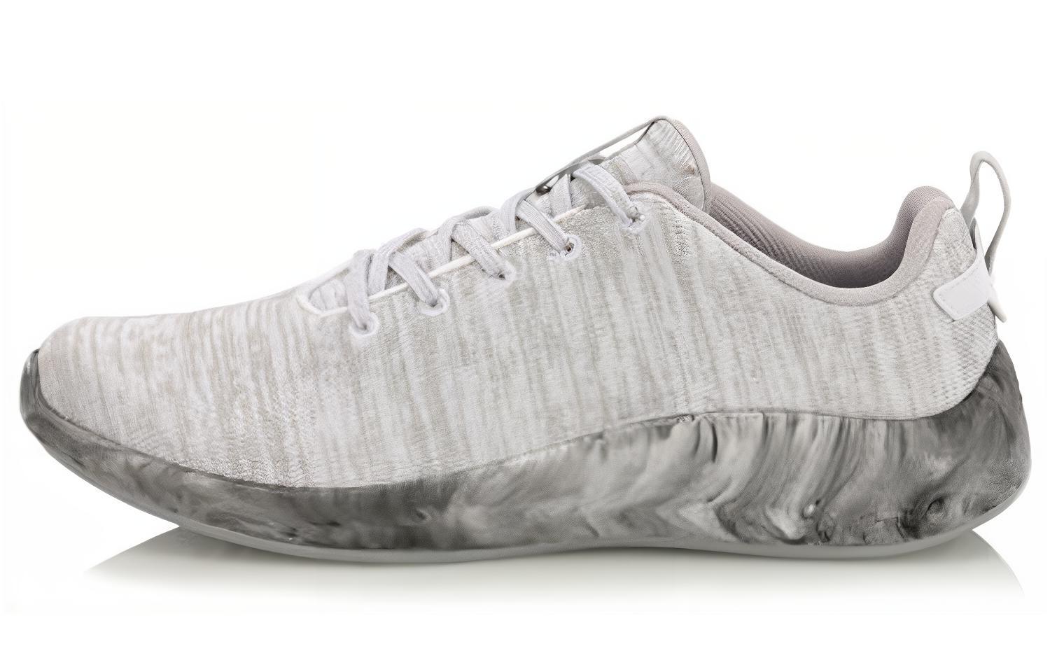 Li Ning Cushioning Slip Resistant Abrasion Resistant Lightweight Breathable Low top Running Shoes Men’s White Gray