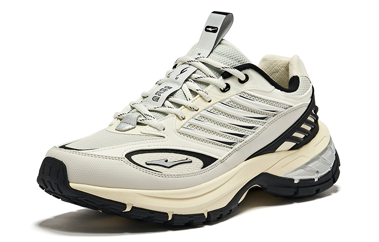 Erke Textile, Synthetic Leather Cushioning Abrasion Resistant Breathable Low top Casual Running Shoes Men’s Black White