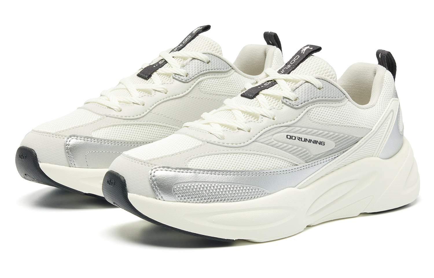 QIAODAN Cushioning Slip Resistant Abrasion Resistant Low top Casual Running Shoes Women’s White Silver