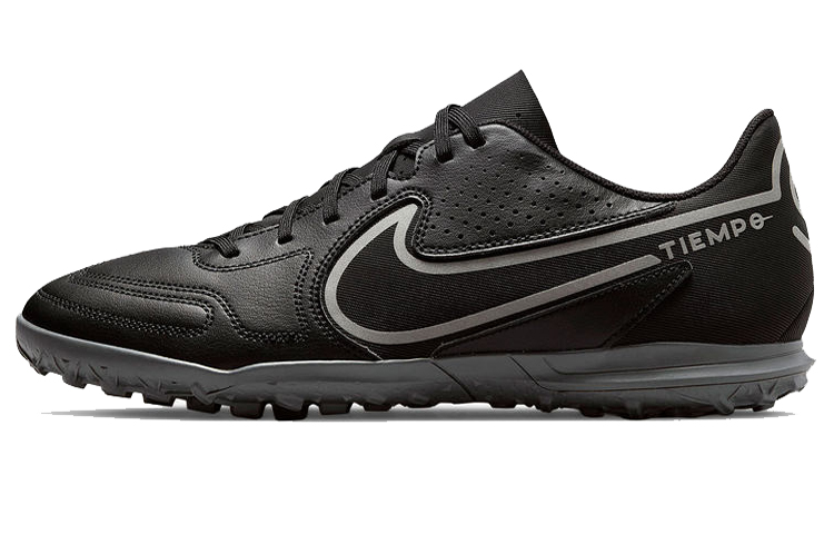 Nike Tiempo Legend 9 Club round head lace-up, composite material TF (glue nails), shock-absorbing, non-slip, wear-resistant, wrapped, supportive, balanced, impact-resistant, football shoes, men's, black