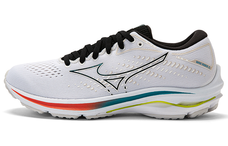 Mizuno Wave Rider 25 comfortable sports fabric synthetic leather shock-absorbing non-slip wear-resistant breathable and lightweight low-cut training running shoes for men and women, white and black