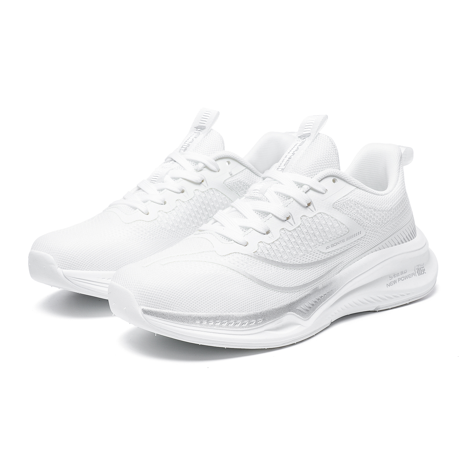 BTE Cushioning Slip Resistant Abrasion Resistant Lightweight Low top Running Shoes Unisex Aurora White Silver
