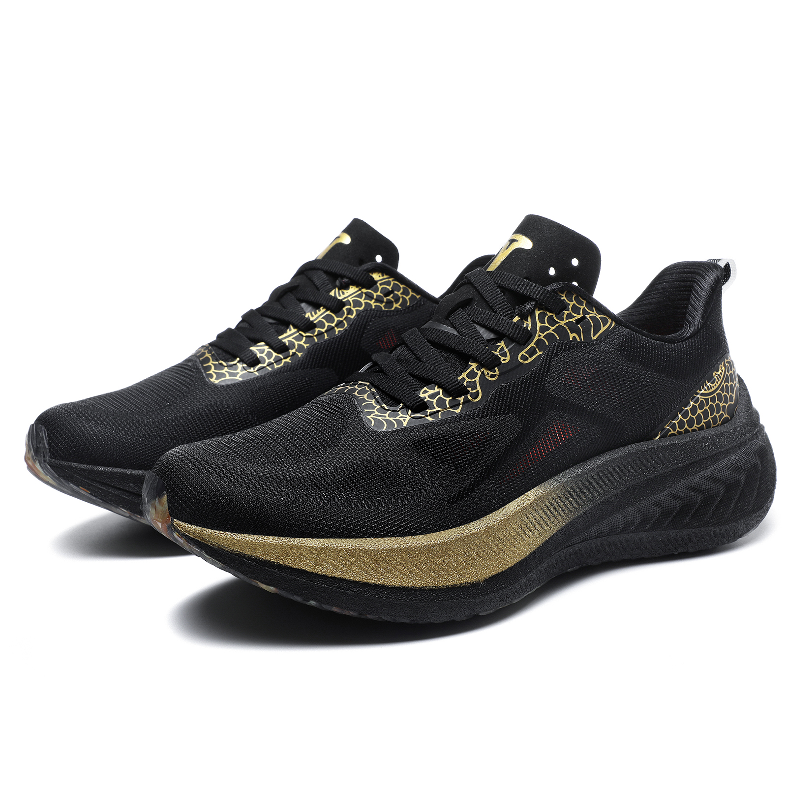 TREEPERI Running Shoes Unisex Low Top Black Gold Dragon